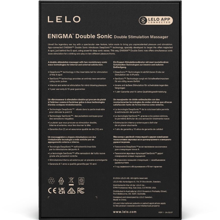 LELO ENIGMA™ DOUBLE SONIC – Вибратор для стимуляции точки A и G, цвета Cyber Purple / Чёрный