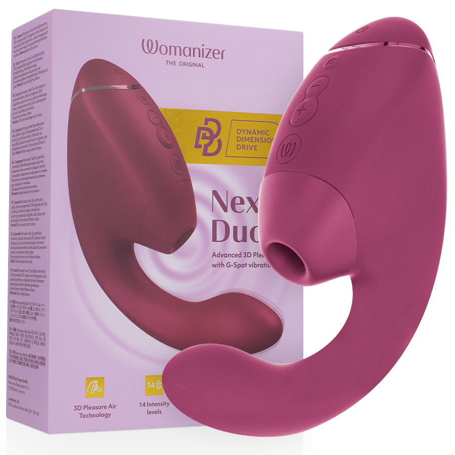 WOMANIZER | Duo Next – Kliitori ja G-punkti topeltstimulaator – 3D Pleasure Air + sügav vibratsioon – Tumelilla / Vaikne roosa / Must