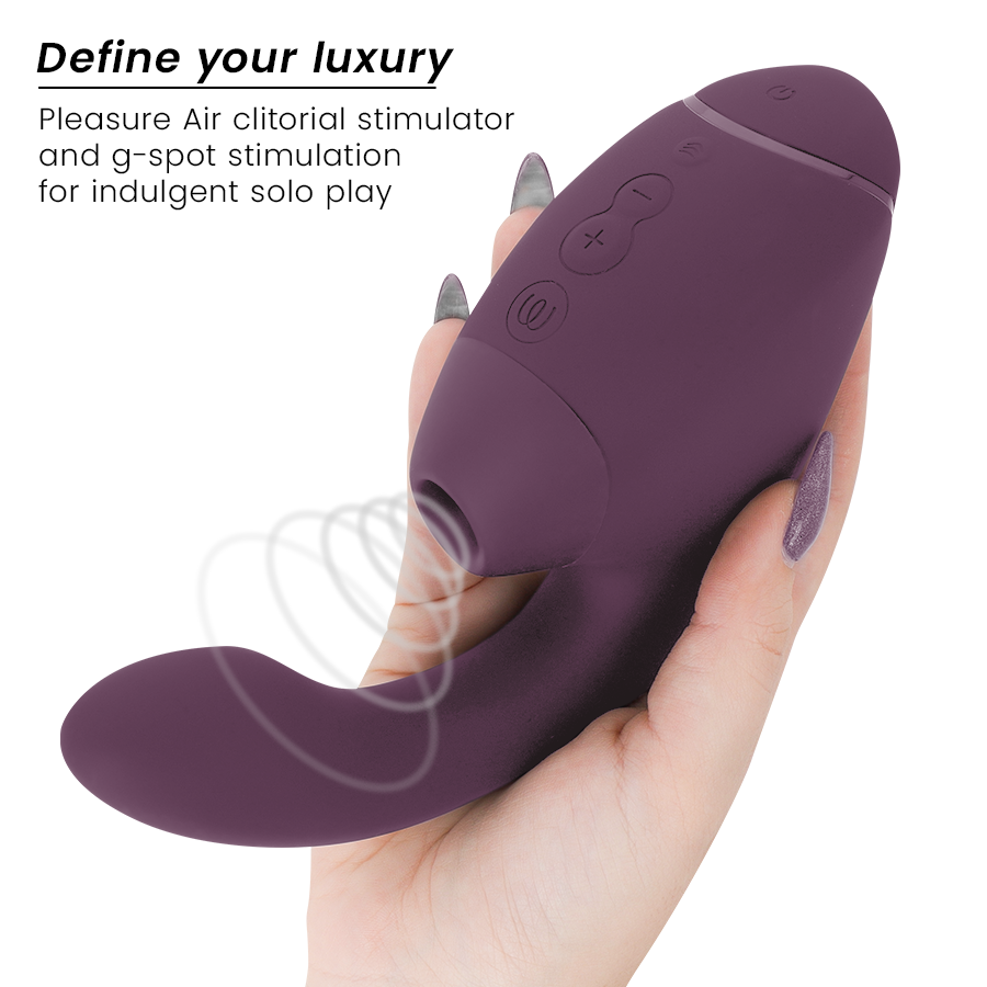 WOMANIZER | Duo Next – Divkāršs klitora un G-punkta stimulators – 3D Pleasure Air + dziļa vibrācija – Tumši violets / Tumši rozā / Melns