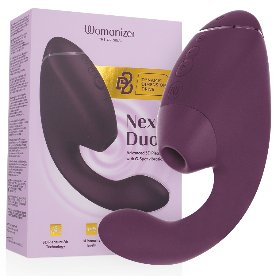 WOMANIZER | Duo Next – Divkāršs klitora un G-punkta stimulators – 3D Pleasure Air + dziļa vibrācija – Tumši violets / Tumši rozā / Melns
